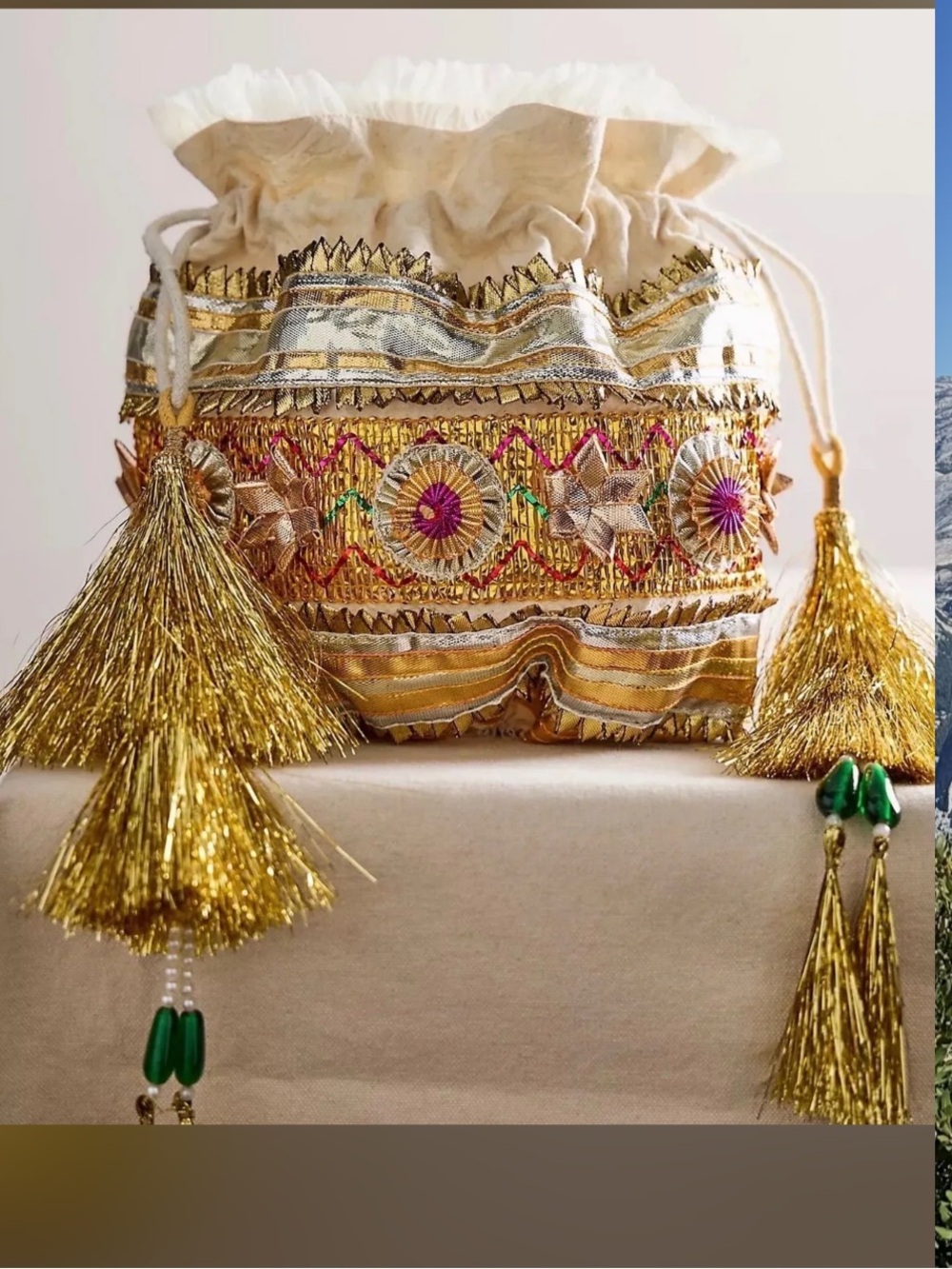NWT FREE PEOPLE ONE SEASONS SPARKLE MINI GIFT SACK IN GOLD